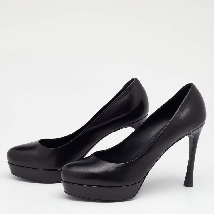 Pre Owned Yves Saint Laurent Black Leather Round Toe Platform Pumps Size 38.5