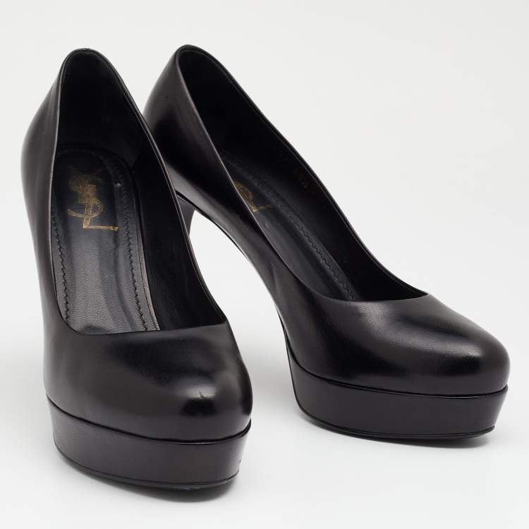 Pre Owned Yves Saint Laurent Black Leather Round Toe Platform Pumps Size 38.5