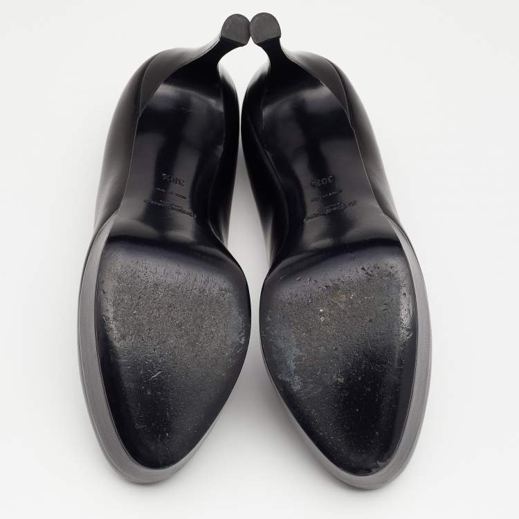 Pre Owned Yves Saint Laurent Black Leather Round Toe Platform Pumps Size 38.5