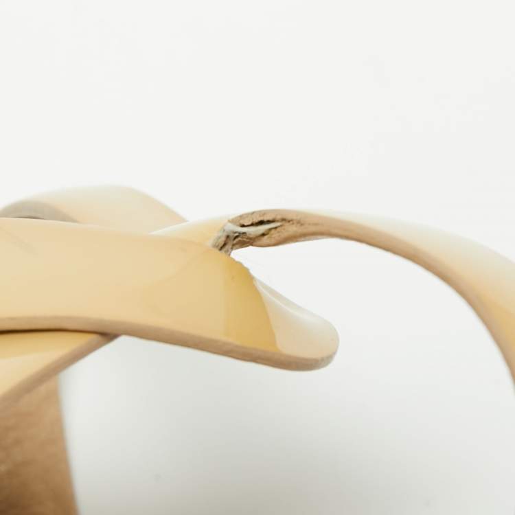 Pre Owned Yves Saint Laurent Beige Patent Leather Tribute Sandals Size 40