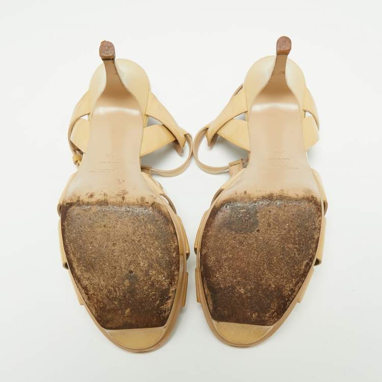 Pre Owned Yves Saint Laurent Beige Patent Leather Tribute Sandals Size 40