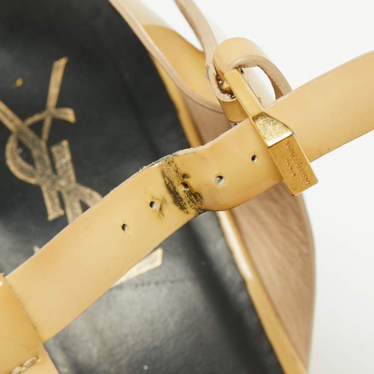 Pre Owned Yves Saint Laurent Beige Patent Leather Tribute Sandals Size 40