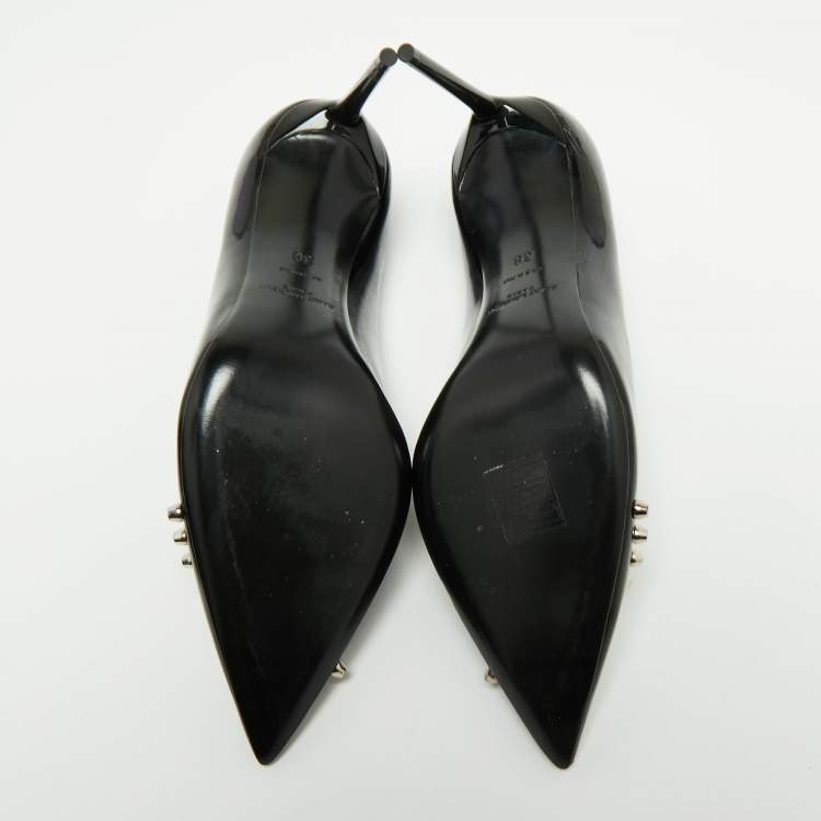 Pre Owned Yves Saint Laurent Black Patent Leather Zoe Studded Pointed Toe Pumps Size 38