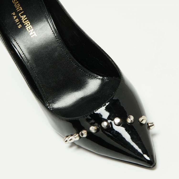 Pre Owned Yves Saint Laurent Black Patent Leather Zoe Studded Pointed Toe Pumps Size 38