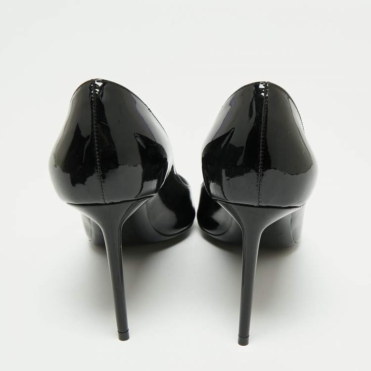 Pre Owned Yves Saint Laurent Black Patent Leather Zoe Studded Pointed Toe Pumps Size 38