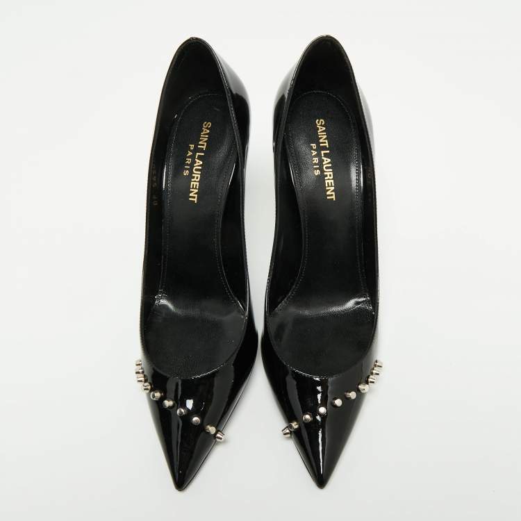 Pre Owned Yves Saint Laurent Black Patent Leather Zoe Studded Pointed Toe Pumps Size 38