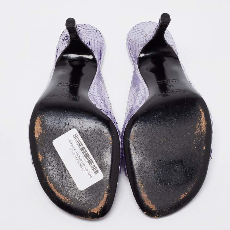 Pre Owned Yves Saint Laurent Light Purple Python Embossed Leather Open Toe Sandals Size 38