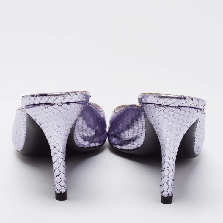 Pre Owned Yves Saint Laurent Light Purple Python Embossed Leather Open Toe Sandals Size 38