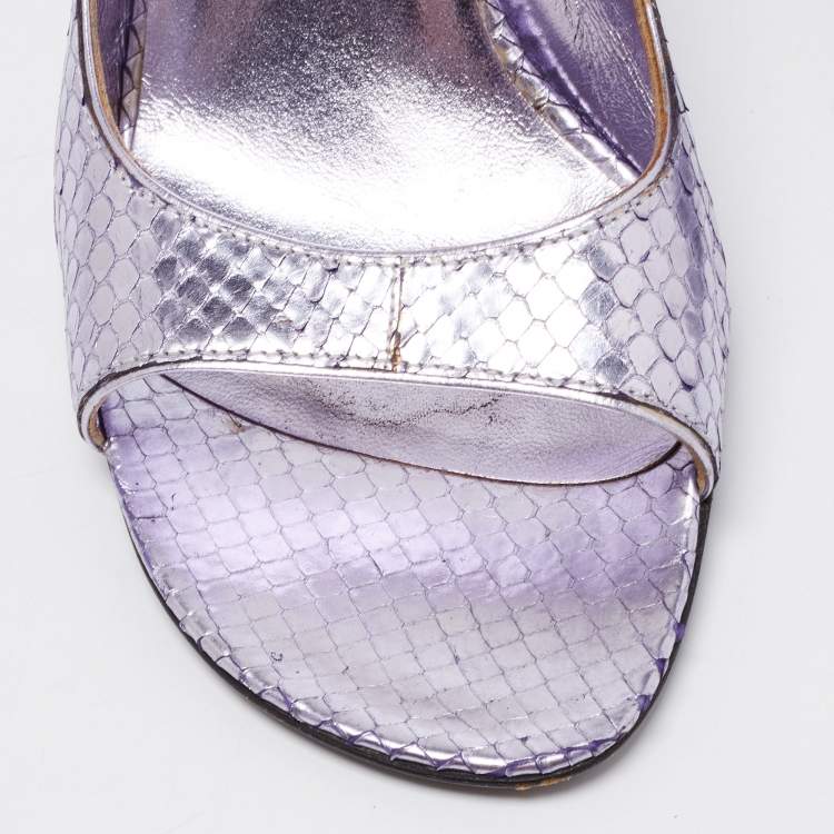Pre Owned Yves Saint Laurent Light Purple Python Embossed Leather Open Toe Sandals Size 38