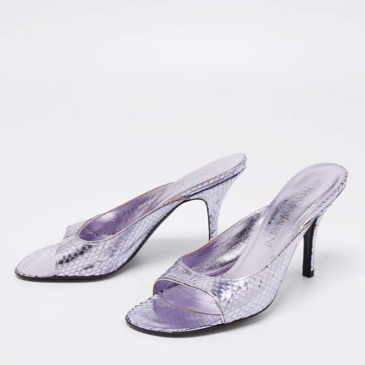 Pre Owned Yves Saint Laurent Light Purple Python Embossed Leather Open Toe Sandals Size 38