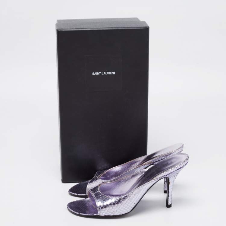 Pre Owned Yves Saint Laurent Light Purple Python Embossed Leather Open Toe Sandals Size 38