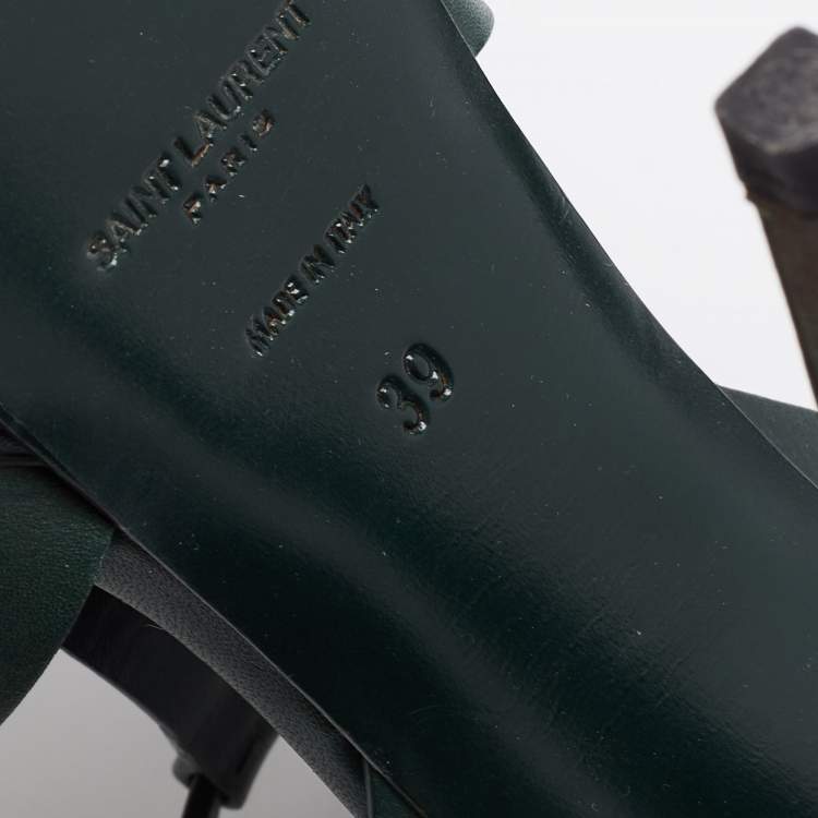 Pre Owned Yves Saint Laurent Green Leather Tribute Platform  Sandals Size 39 