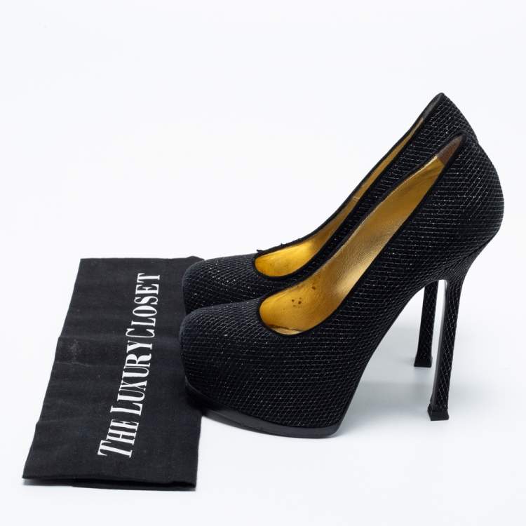 Pre Owned Yves Saint Laurent Black Suede Tribtoo Platform Pumps Size 35