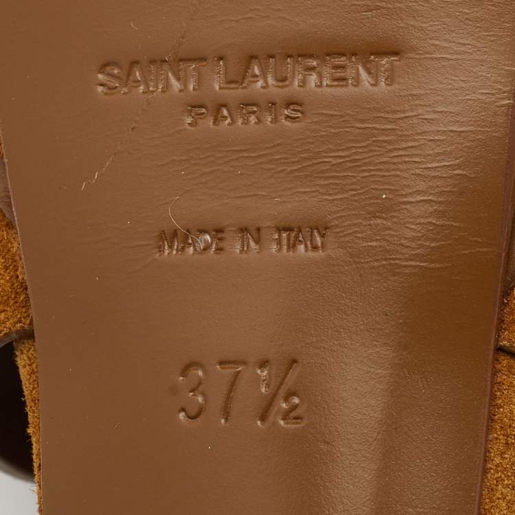 Pre Owned Saint Laurent Mustard Yellow Suede Tribute Ankle Strap Platform Sandals Size 37.5