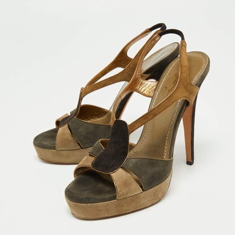 Pre Owned Yves Saint Laurent Multicolor Suede Slingback Platform Sandals Size 39