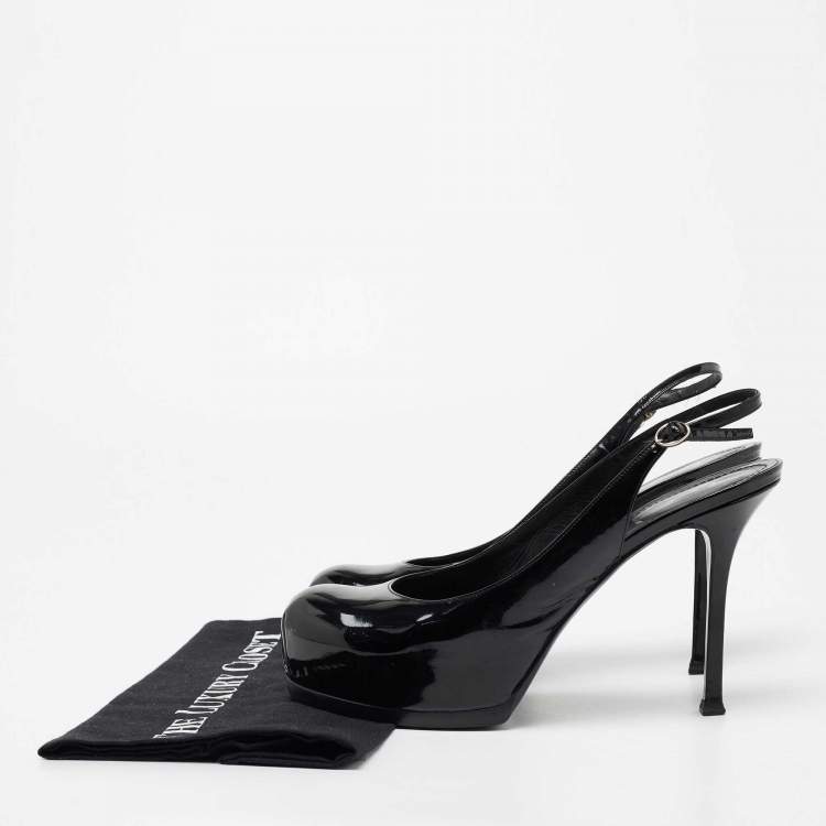 Pre Owned Yves Saint Laurent Black Patent Leather Tribtoo Slingback  Pumps Size 40