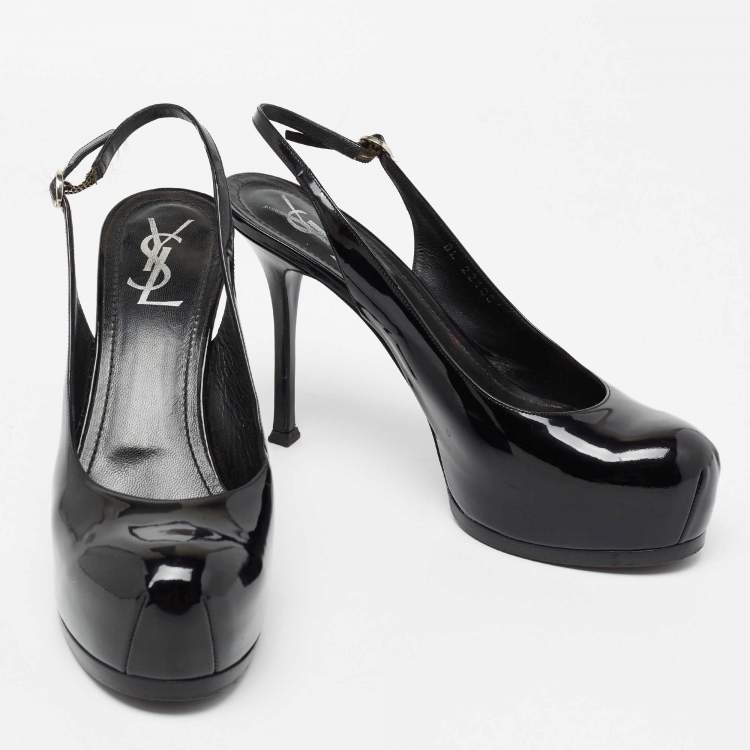 Pre Owned Yves Saint Laurent Black Patent Leather Tribtoo Slingback  Pumps Size 40