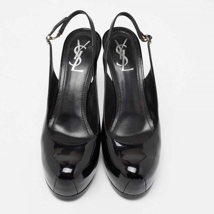 Pre Owned Yves Saint Laurent Black Patent Leather Tribtoo Slingback  Pumps Size 40