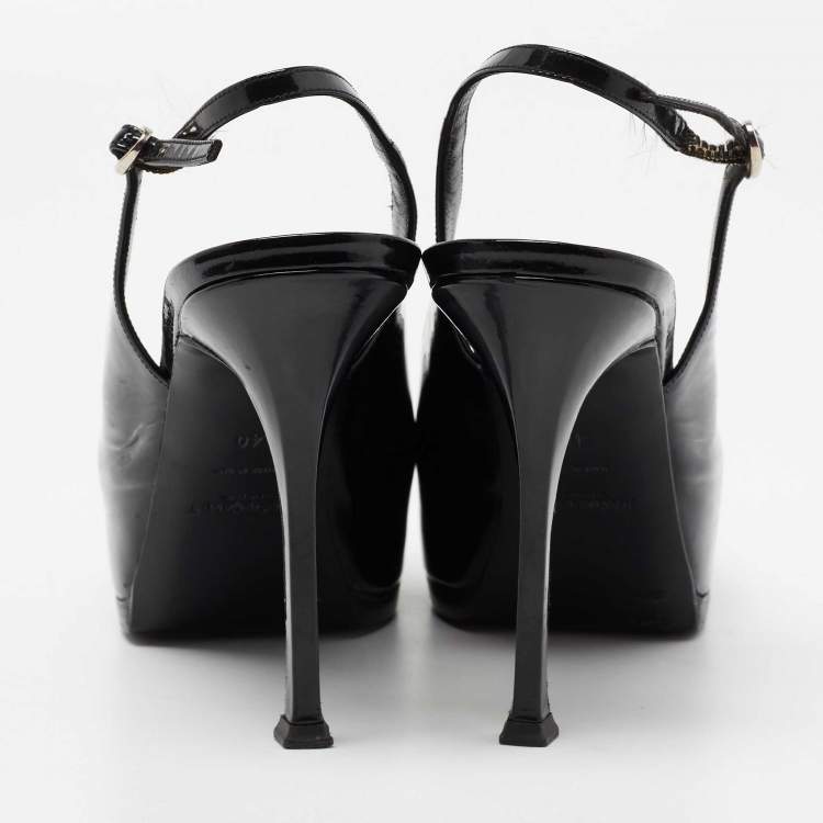 Pre Owned Yves Saint Laurent Black Patent Leather Tribtoo Slingback  Pumps Size 40