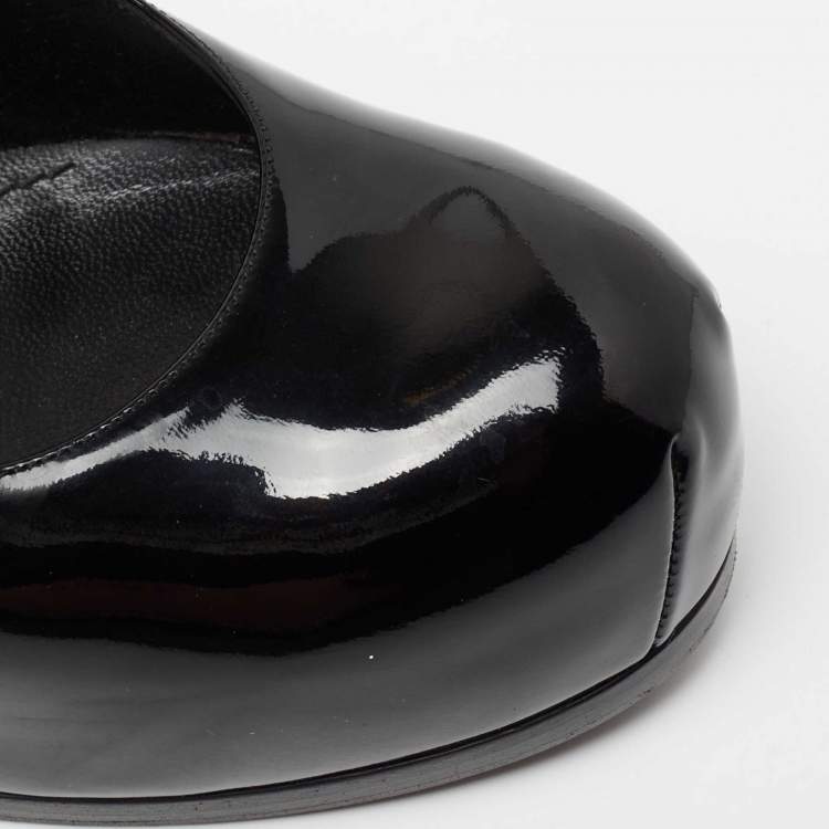 Pre Owned Yves Saint Laurent Black Patent Leather Tribtoo Slingback  Pumps Size 40