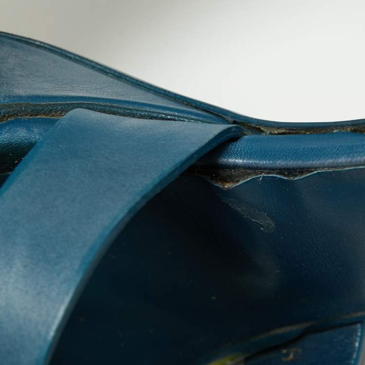 Pre Owned Yves Saint Laurent Blue Leather Tribute Sandals Size 39