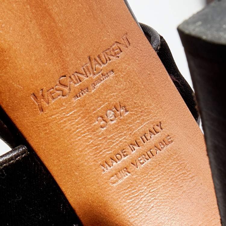 Pre Owned Yves Saint Laurent Dark Brown Velvet And Leather Strappy Platform Sandals Size 39.5