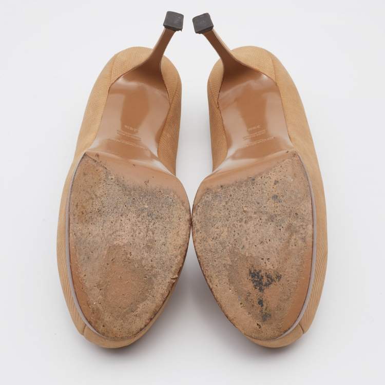 Pre Owned Yves Saint Laurent Beige Leather Tribtoo Platform Pumps Size 39.5