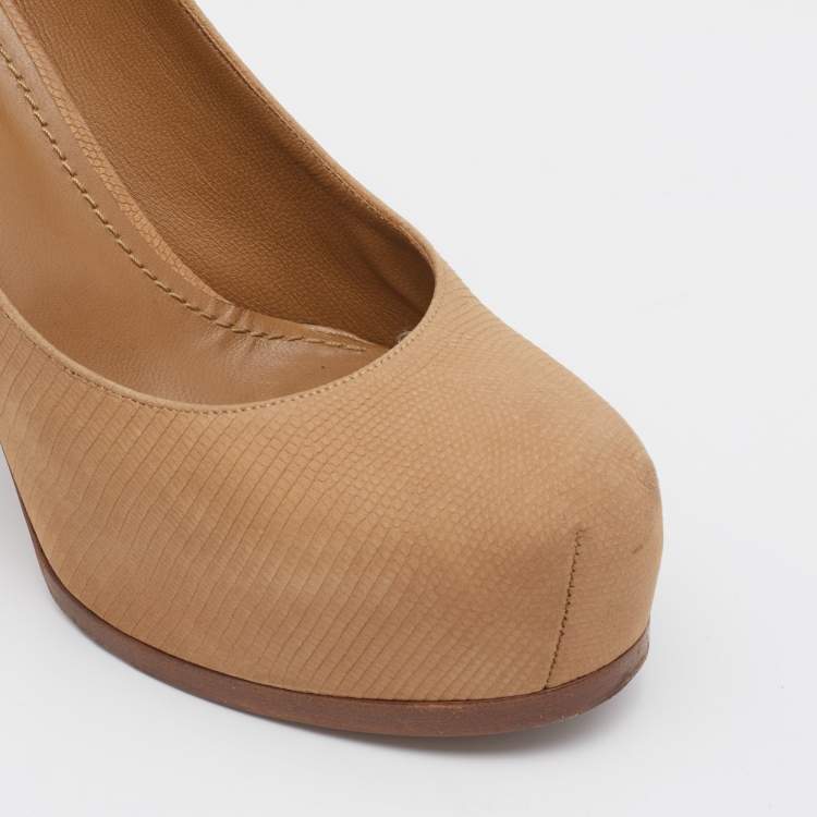 Pre Owned Yves Saint Laurent Beige Leather Tribtoo Platform Pumps Size 39.5
