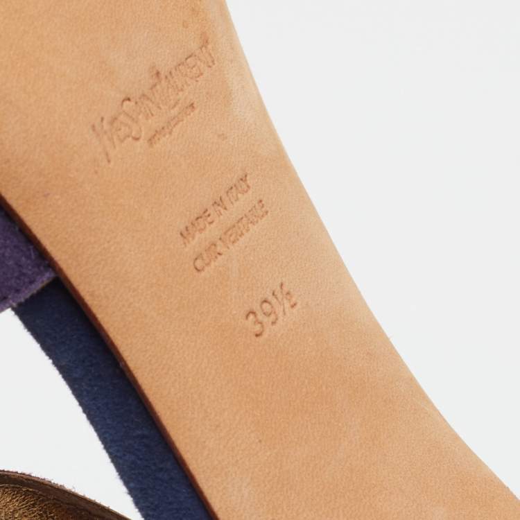 Pre Owned Yves Saint Laurent Multicolor Suede Slingback Platform Sandals Size 39.5