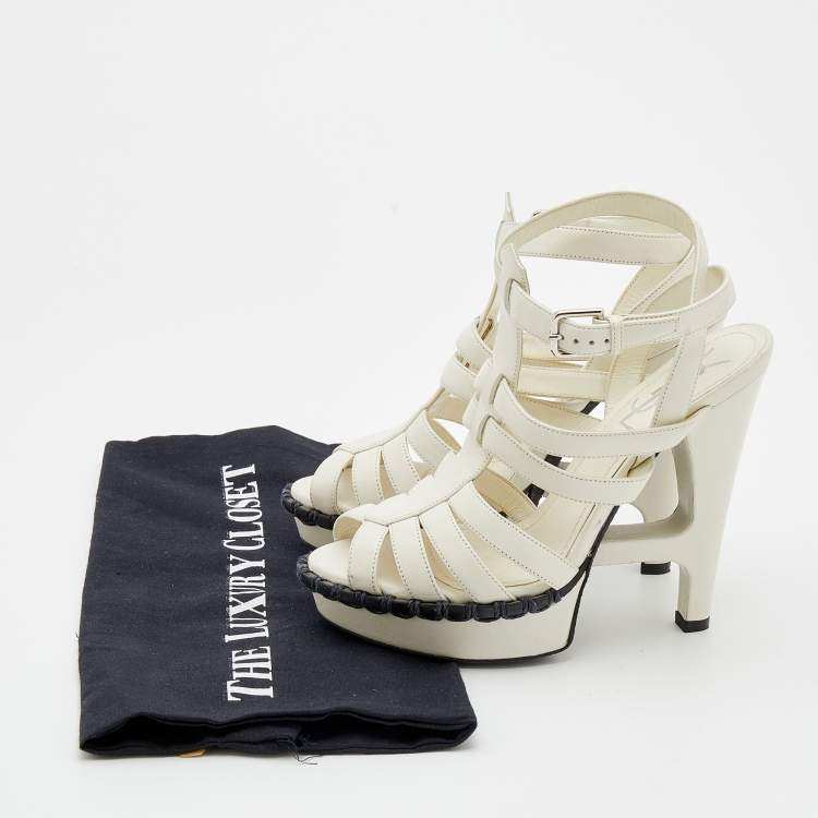Pre Owned Yves Saint Laurent White Leather Strappy Sandals Size 35