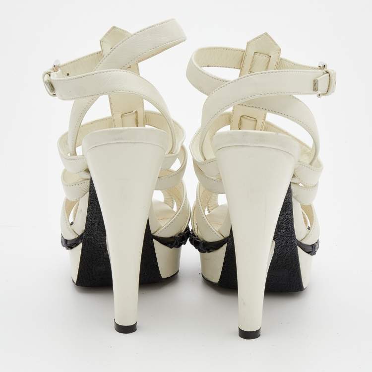 Pre Owned Yves Saint Laurent White Leather Strappy Sandals Size 35