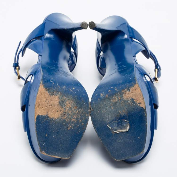Pre Owned Yves Saint Laurent Blue Patent Tribute Sandals Size 39.5