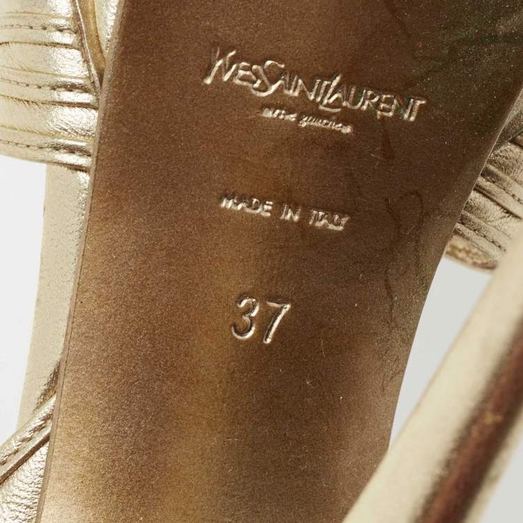 Pre Owned Yves Saint Laurent Gold Leather Tribute Platform Sandals Size 37
