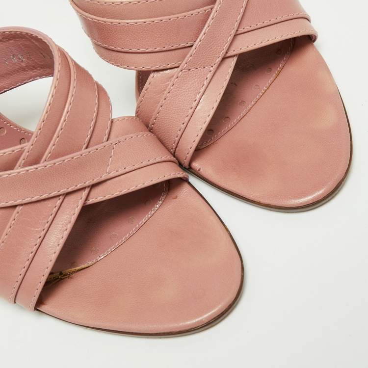 Pre Owned Yves Saint Laurent Pink Leather Cross Strap Buckle Sandals Size 39