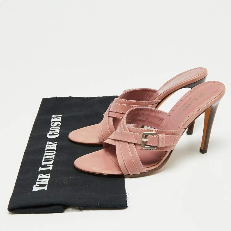 Pre Owned Yves Saint Laurent Pink Leather Cross Strap Buckle Sandals Size 39