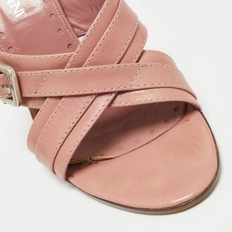 Pre Owned Yves Saint Laurent Pink Leather Cross Strap Buckle Sandals Size 39