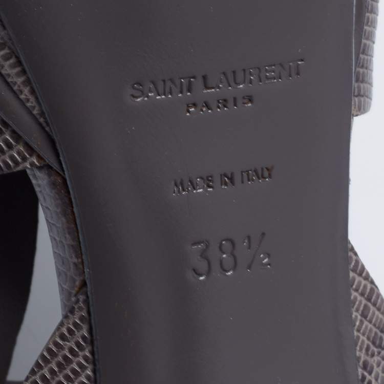 مملوكة مسبقًا Yves Saint Laurent Grey Lizard Embossed Leather Tribute  Sandals Size 38.5