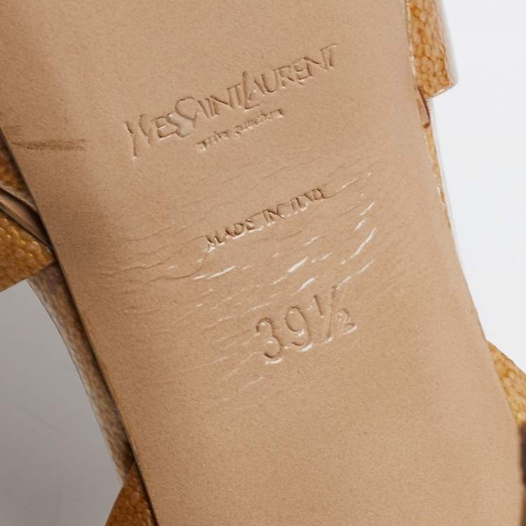 Pre Owned Yves Saint Laurent Gold Patent Tribute Platform Sandals Size 39.5