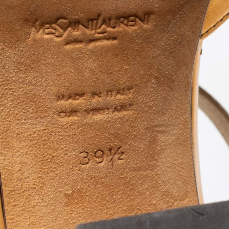 Pre Owned Yves Saint Laurent Gold Leather Ankle Strap Sandals Size 39.5