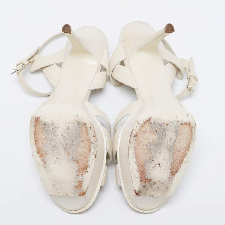 مملوكة مسبقًا Yves Saint Laurent White Leather Tribute Platform Sandals Size 39.5