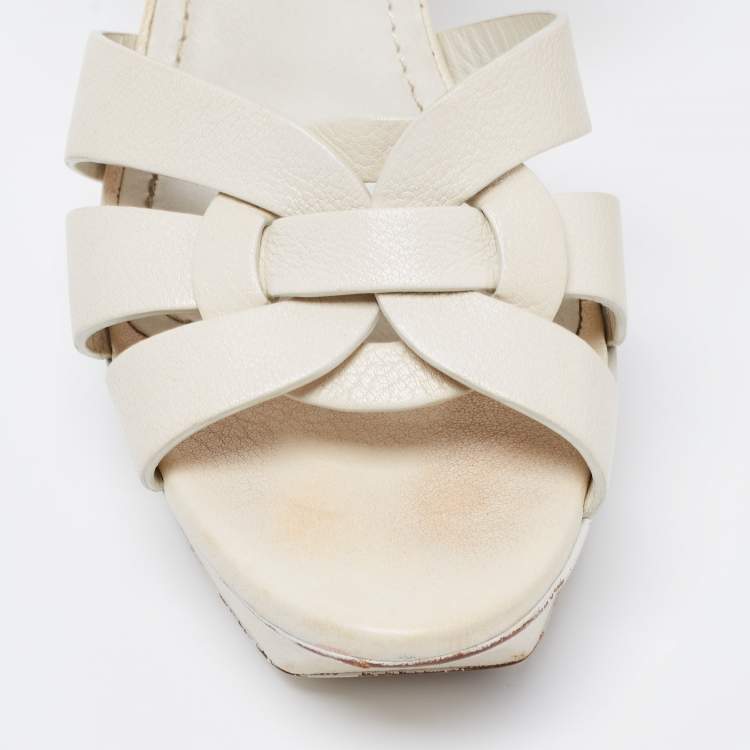 مملوكة مسبقًا Yves Saint Laurent White Leather Tribute Platform Sandals Size 39.5