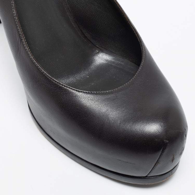 Pre Owned Yves Saint Laurent Black Leather Platform Slingback Sandals Size 39
