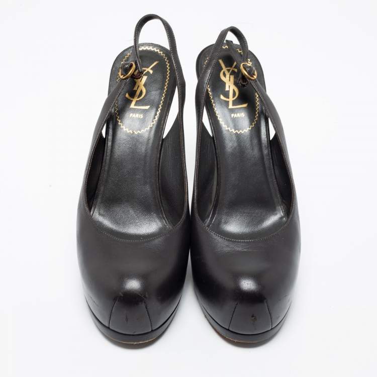Pre Owned Yves Saint Laurent Black Leather Platform Slingback Sandals Size 39