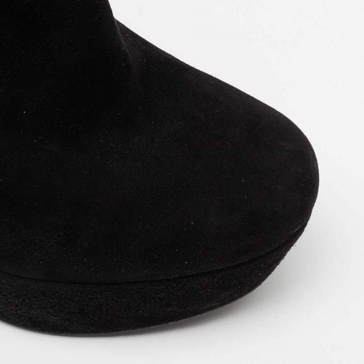 Pre Owned Yves Saint Laurent Black Suede Lace Up Madge Ankle Length Wedge Boots Size 41.5