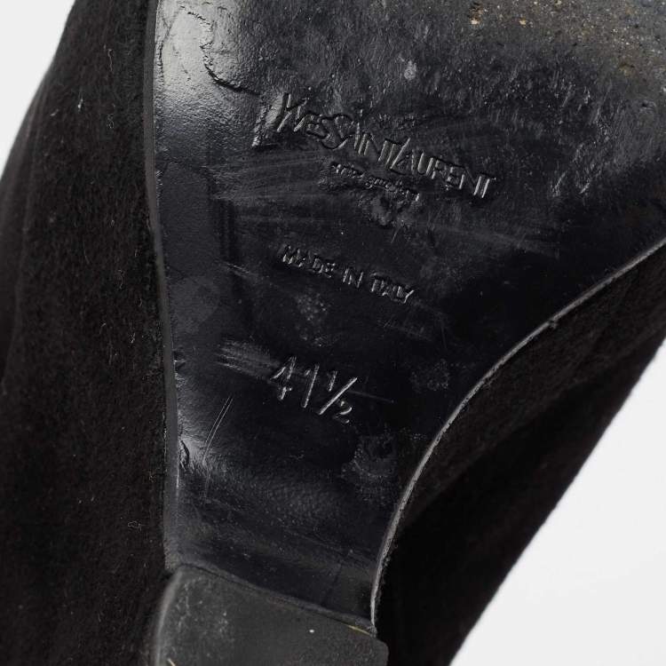 Pre Owned Yves Saint Laurent Black Suede Lace Up Madge Ankle Length Wedge Boots Size 41.5