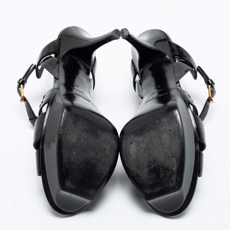 Pre Owned Yves Saint Laurent Black Patent Leather Tribute Platform Sandals Size 37