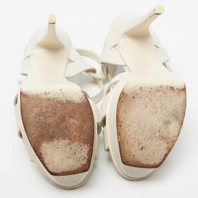 Pre Owned Yves Saint Laurent White Leather Tribute Platform Sandals Size 39.5