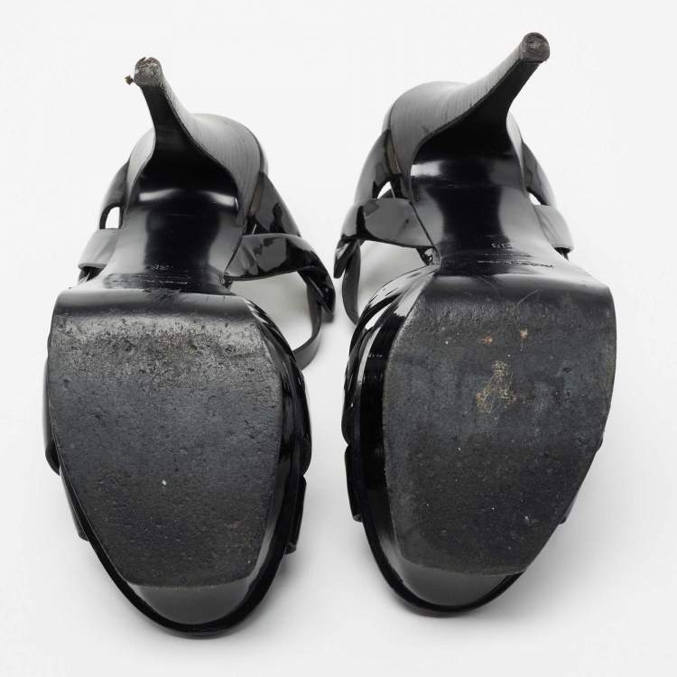 Pre Owned Yves Saint Laurent Black Patent Leather Tribute Sandals Size 38