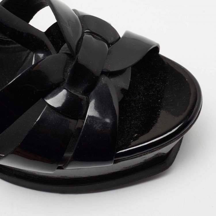 Pre Owned Yves Saint Laurent Black Patent Leather Tribute Sandals Size 38