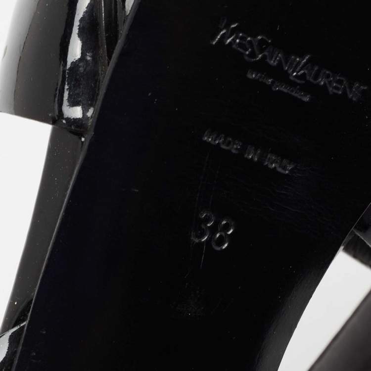 Pre Owned Yves Saint Laurent Black Patent Leather Tribute Sandals Size 38